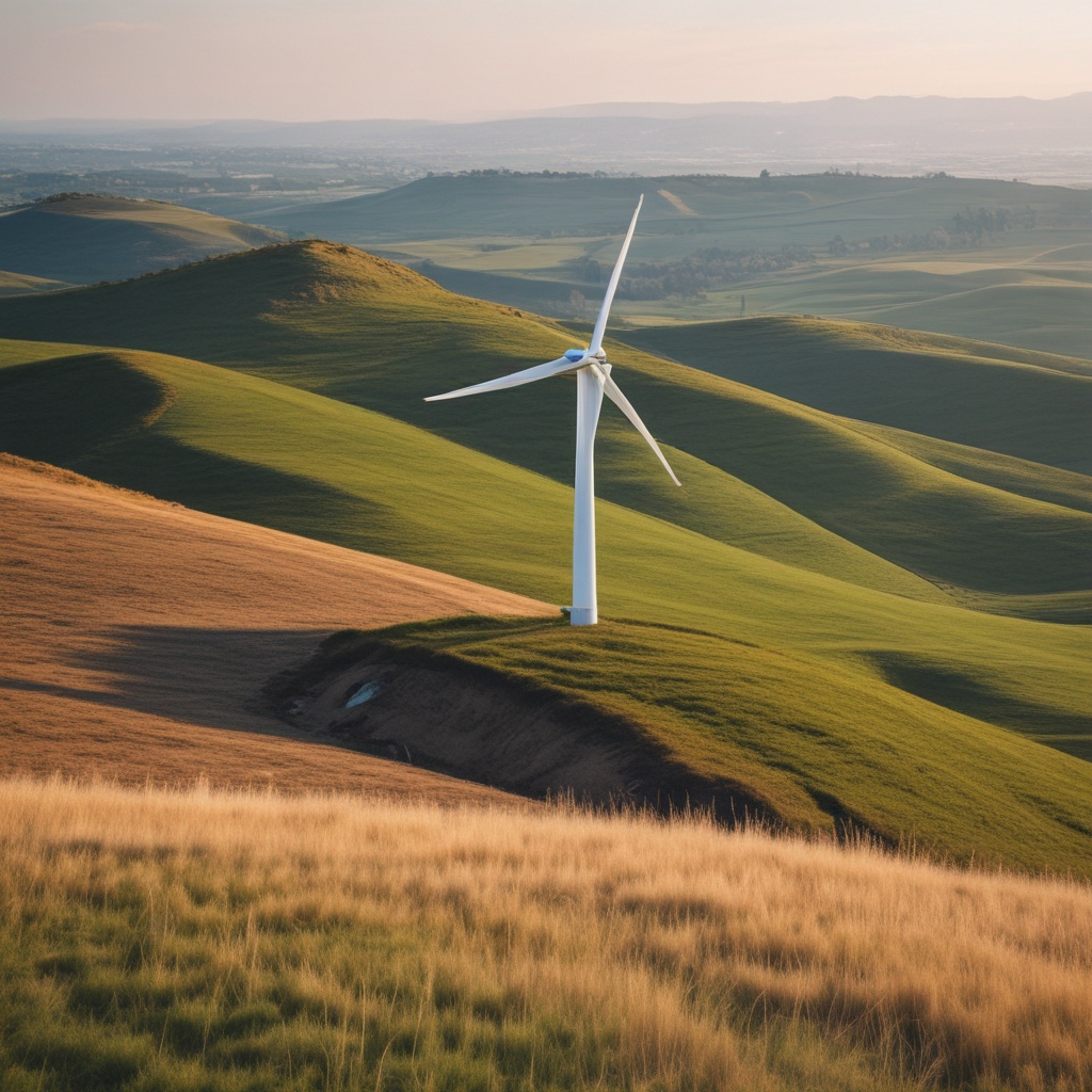 Wind turbine standing on a hill